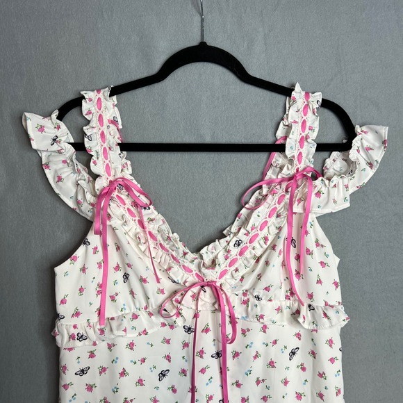 Betsey Johnson Forever 21 Dress Sz L White Floral Butterfly Coquette Ruffle NWT - Picture 6 of 12